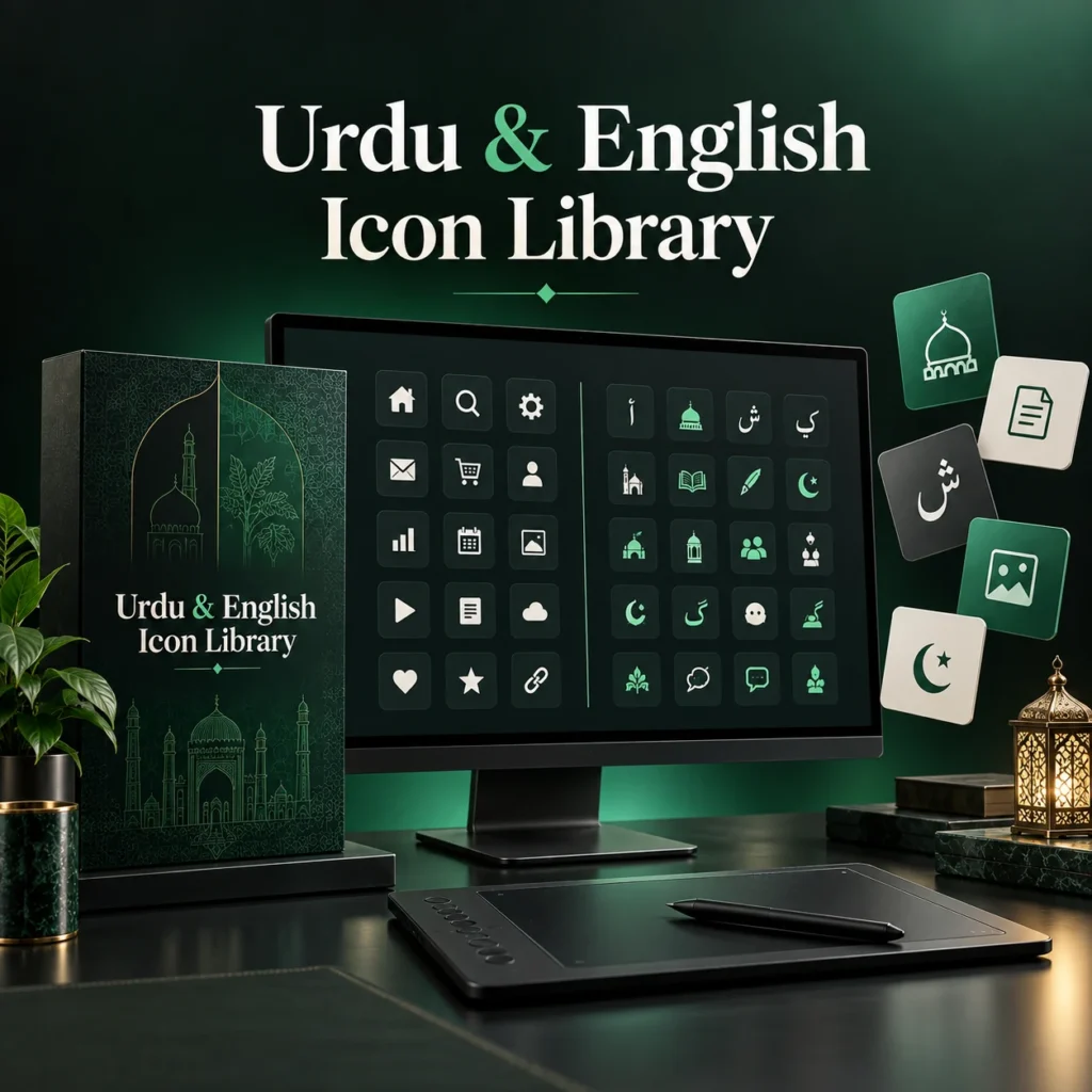 Urdu & English Icon Library — premium digital product by Oriptos Pakistan